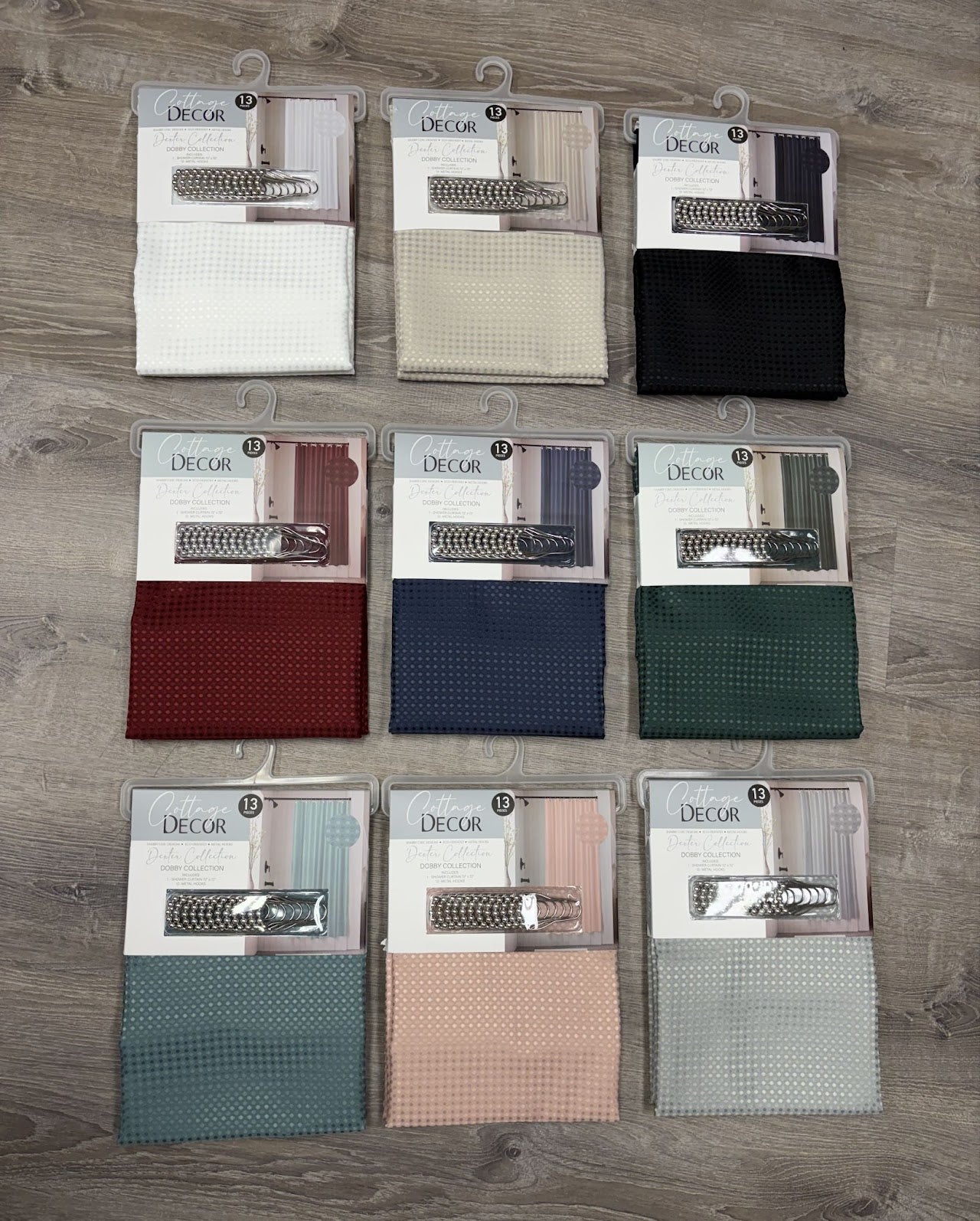 13 PC SHOWER CURTIAN SOILD COLOR ASSORTED BOX